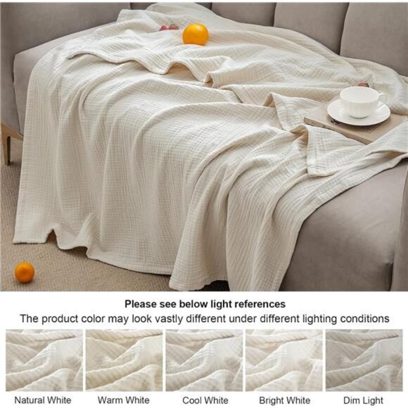 100% Cotton Muslin Blanket King Size 108"x90", 4-Layer Lightweight Gauze Throw - Picture 6 of 7